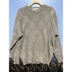VTG Izod Club Cable Knit Sweater Mens L Tan‎ Long Sleeve Crew Neck